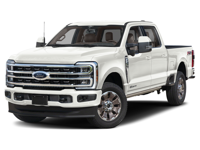 Front three-quarter view of a white 2026 Ford F-250 Super Duty pickup truck with chrome grille, crew cab, and heavy-duty wheels on a transparent background.
