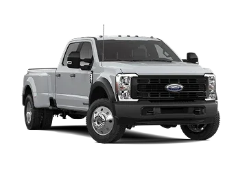 Silver Ford Super Duty Crew Cab dual-rear-wheel pickup